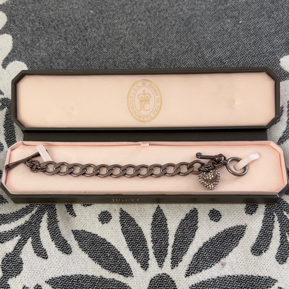 Juicy Couture Dark Metallic Heart Charm Bracelet